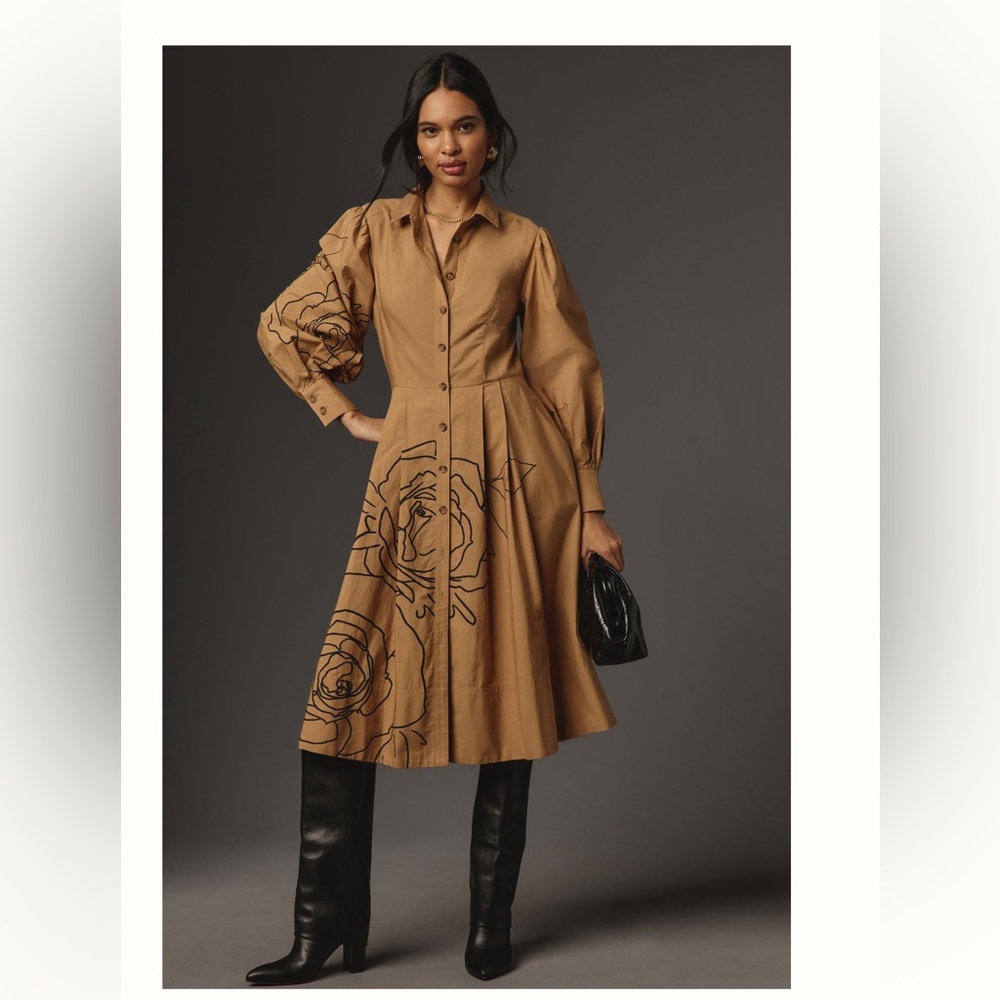 ANTHROPOLOGIE NWT LONG SLEEVE A-LINE MIDI SHIRT DRESS ✨